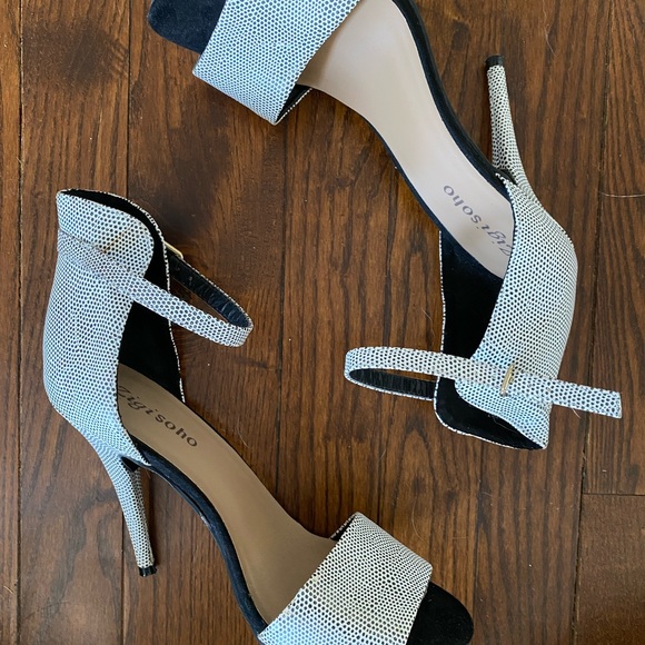 Zigisoho heeled black and white sandals with ankle strap - Picture 2 of 6